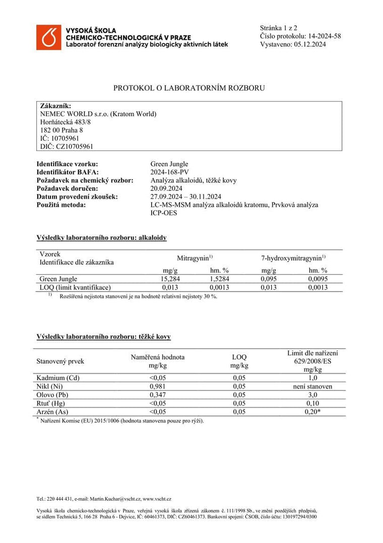 kratom világ laboratóriumi vizsgálatok green jungle kratom alkaloidok nehézfémek eladása ellenőrzött