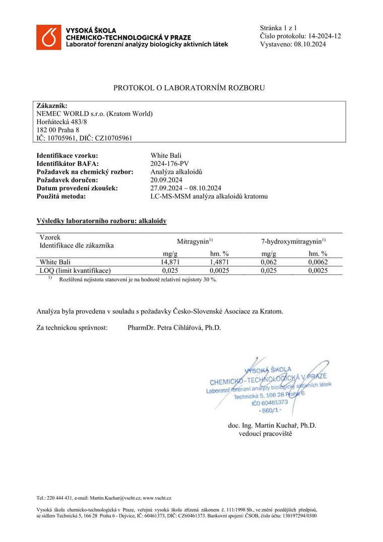 kratom világ laboratóriumi vizsgálatok white bali kratom alkaloidok nehézfémek eladása ellenőrzött