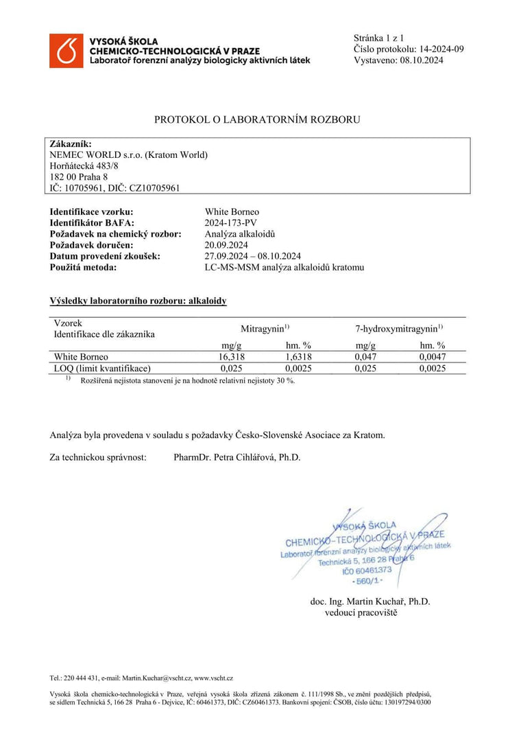 kratom világ laboratóriumi vizsgálatok white borneo kratom alkaloidok nehézfémek eladása ellenőrzött