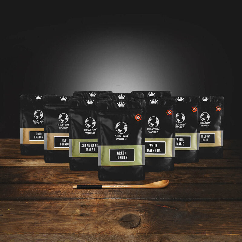 Kratom World Starter Pack mintacsomag zöld piros arany fehér Kratom por 10 x 10 g